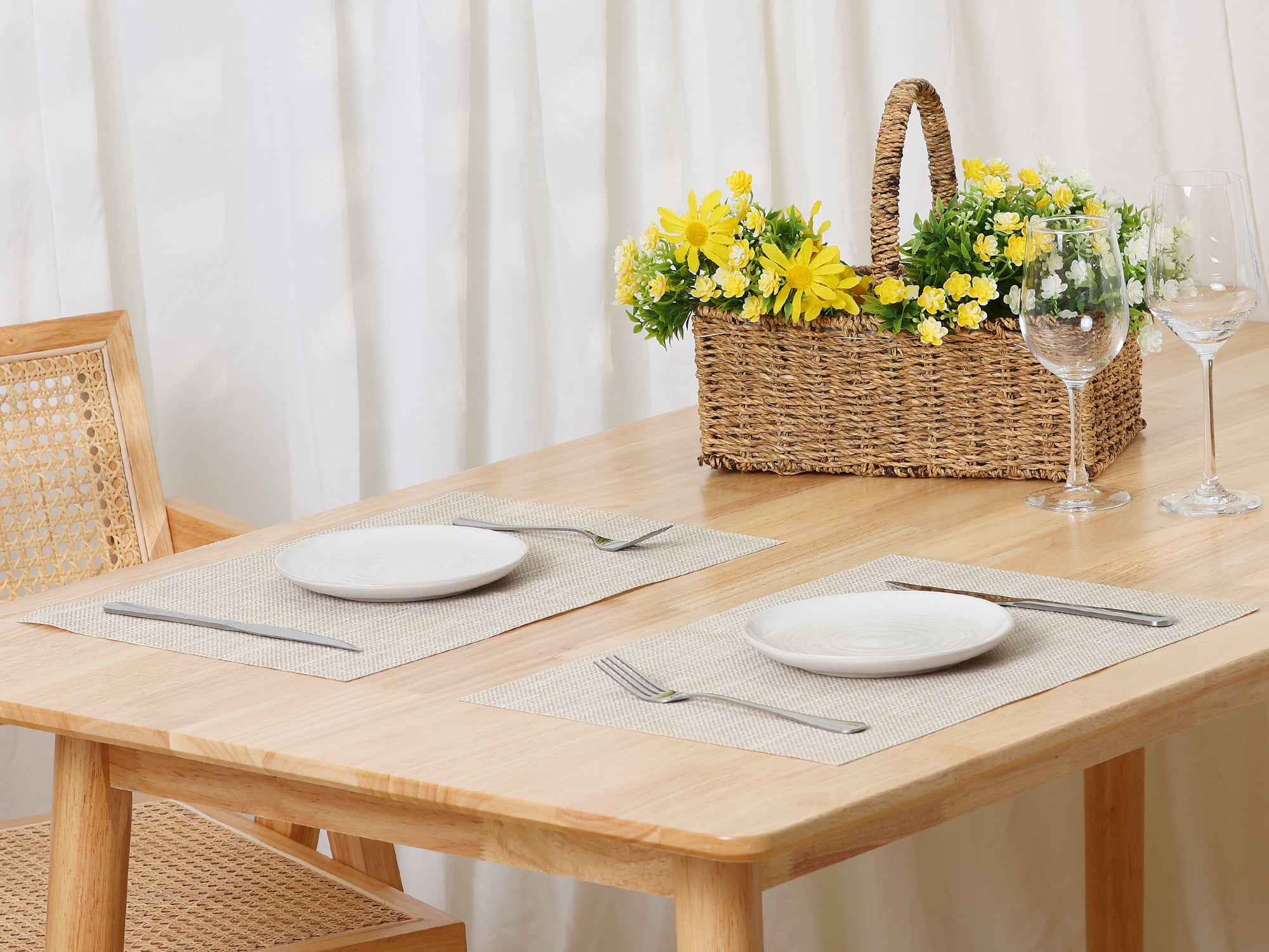 Unique Bargains Durable Placemats for Dining Table, Resistant Kitchen Place Mats Set of 6 Beige 18" x 12"