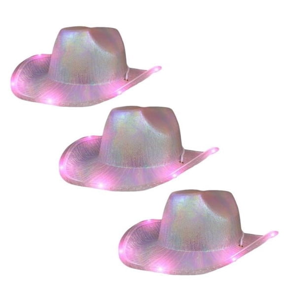 Blinkee LUGLSMCH-3PK Light Up Glorious Luminous Sheen Metallic Cowboy Space Cowgirl Pink LED Hat - Pack of 3