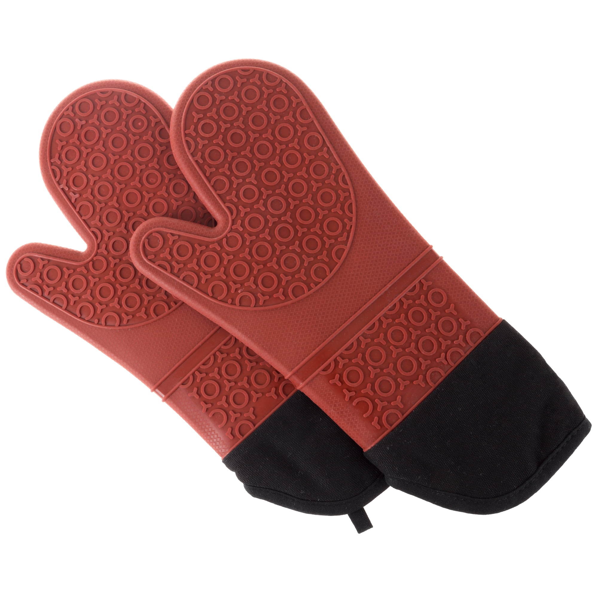 Red Oven Mitts with Quilted Liner Extra Long Professional Silicone Oven Mitt