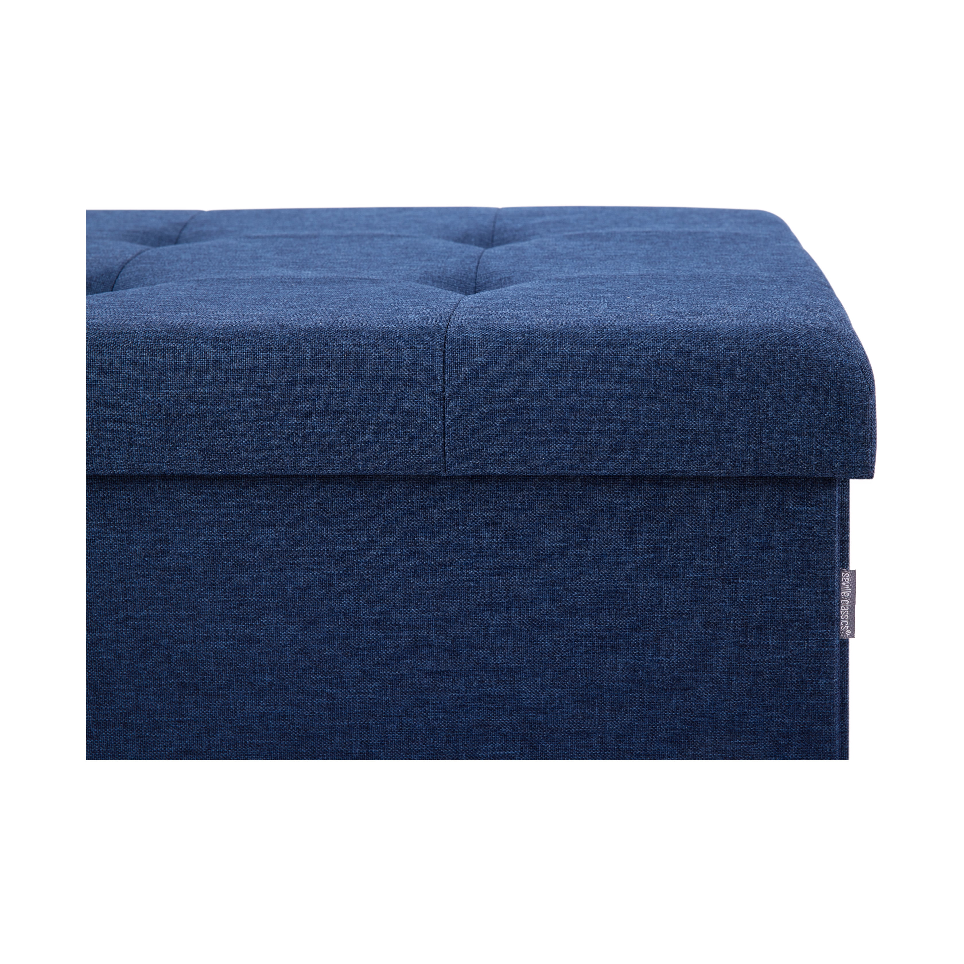 Seville Classics Cushioned Fabric Ottoman Hidden Storage Chest Footrest Chair, Padded Seat for Bedroom, Dorm, Loft, Living Room, Entryway, Hallway, Midnight Blue, 30" Bench