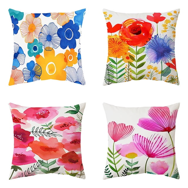Juego de 4 fundas de cojín TUNC diseño flores simples y modernas 45x45 cm