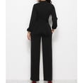 thumbnail image 4 of Mono de manga ancha con pierna ancha, informal, de talle alto, atado, con un solo pecho, cuello redondo y bolsillos, mono formal para mujer, negro S, 4 of 6