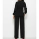 thumbnail image 4 of Mono de manga ancha con pierna ancha, informal, de talle alto, atado, con un solo pecho, cuello redondo y bolsillos, mono formal para mujer, negro S, 4 of 6