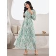 thumbnail image 7 of Mint Green Embroidered Floral V-Neck Long Sleeve Maxi Dress For Women, 7 of 7