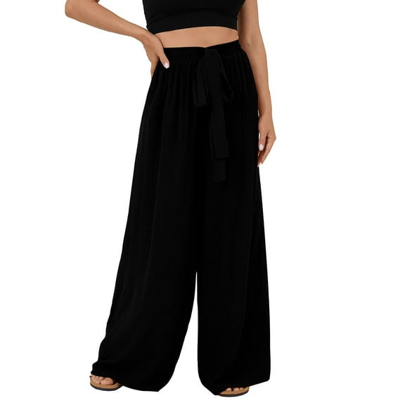 Baqcunre Wide Leg Pants For Women Women Flowy Wide Leg Pants Elastic Waistband Drawstring Palazzo Pants With Side Pocket Loose Pocket Pants Jogger Pants For Women Pants For Women Black L