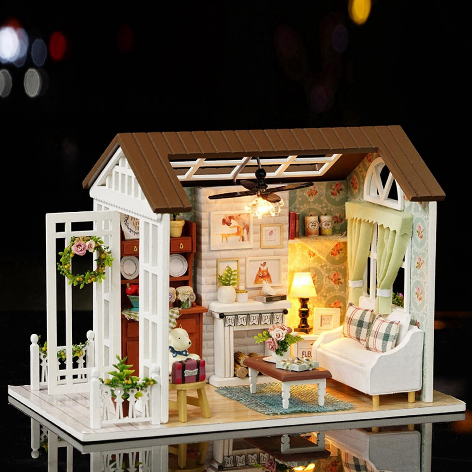 Details about   Kids Grown Up DIY Dollhouse With Dust Cover And Mini Furniture Toy Wood Material 