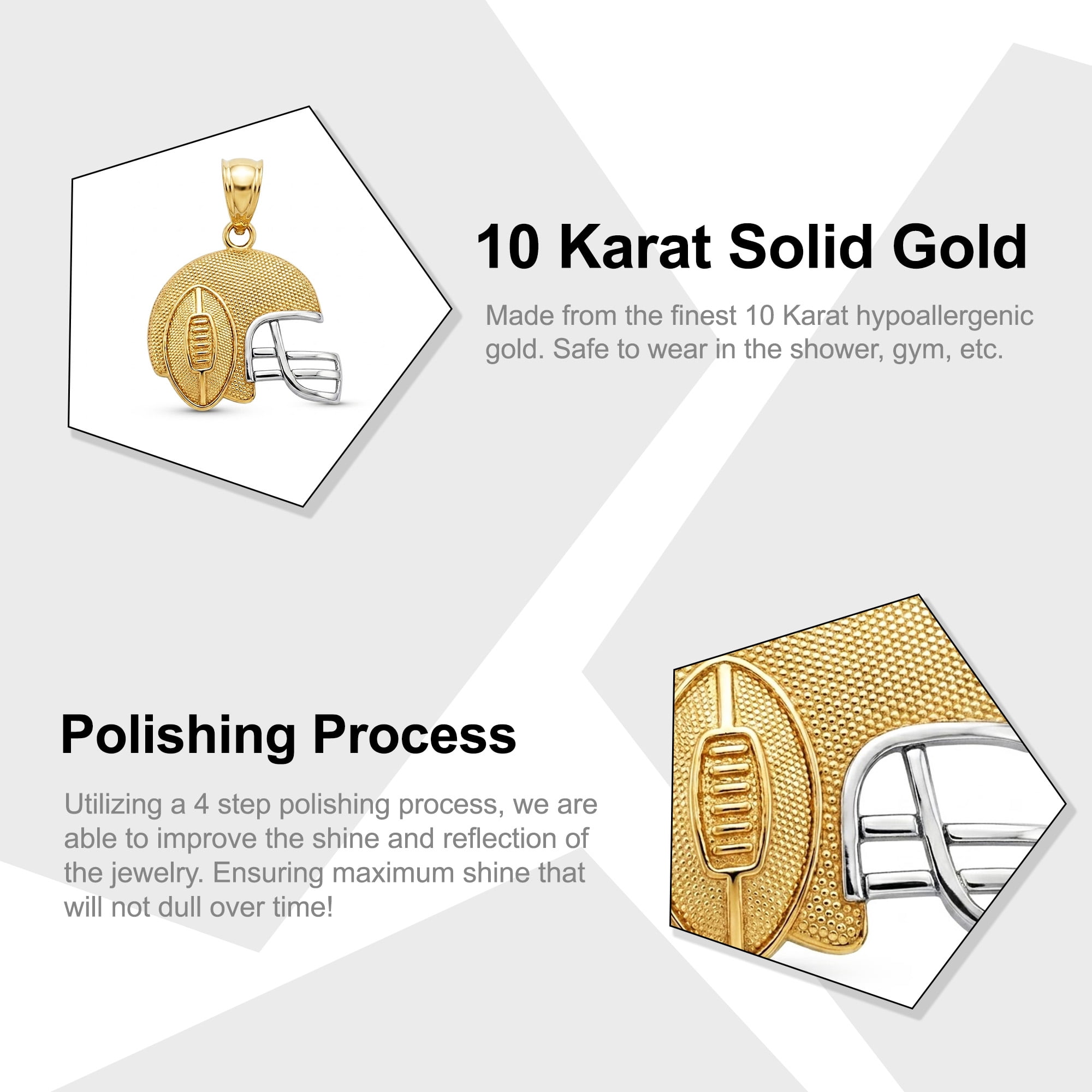 Charm America - Gold Small Football Helmet Charm - 10 Karat Solid Gold
