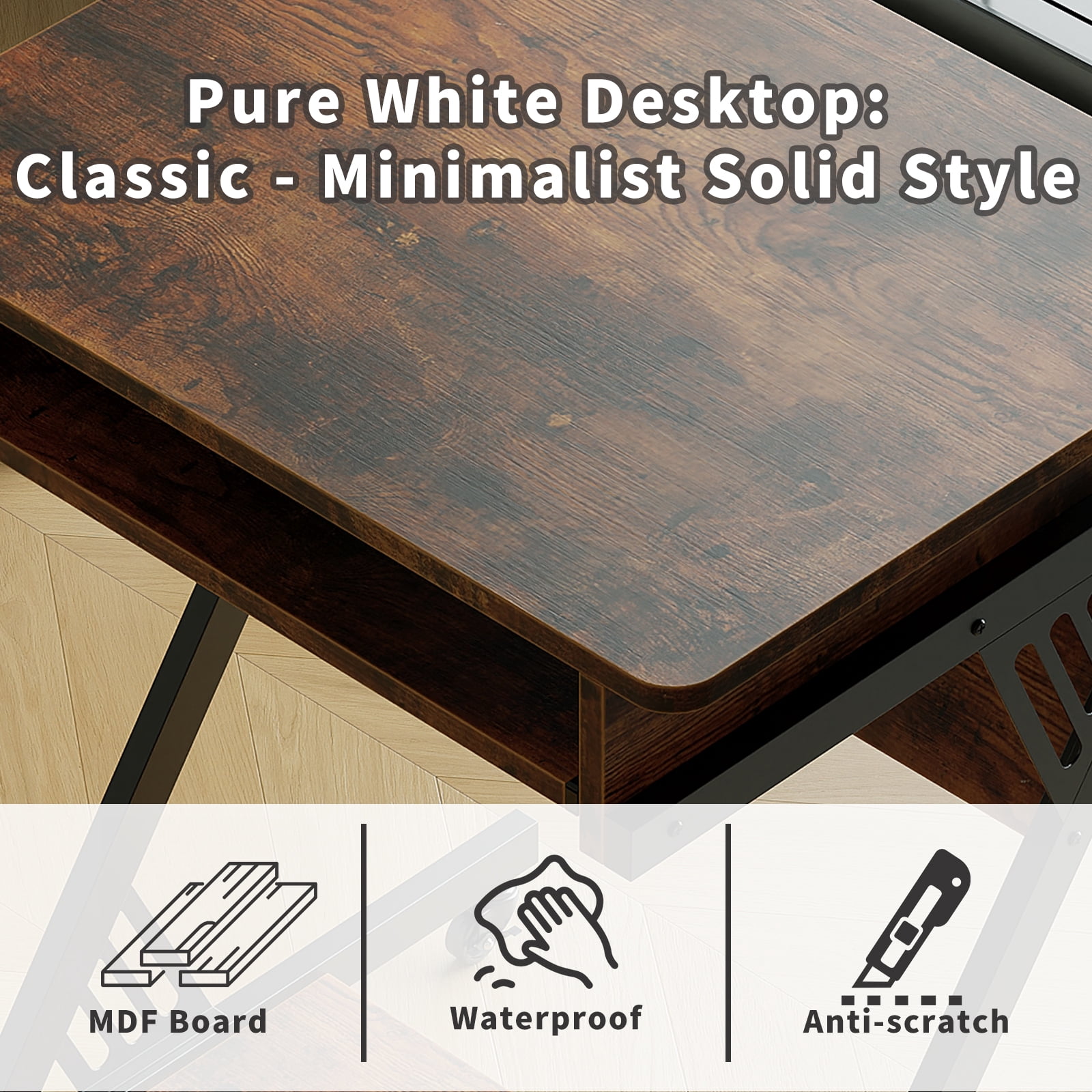 ALISENED 23.6 inch Z-Shaped Mobile Computer Desk with Smooth Keyboard Tray, with Wheels and Bottom Shelves