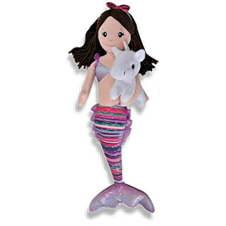 The Petting Zoo, Mermaid Doll with Unicorn Stuffed Animal, Gifts for Girls, Mermaid Plush Doll with Unicorn Plush Toy, 17 inch, Brunette-Boho