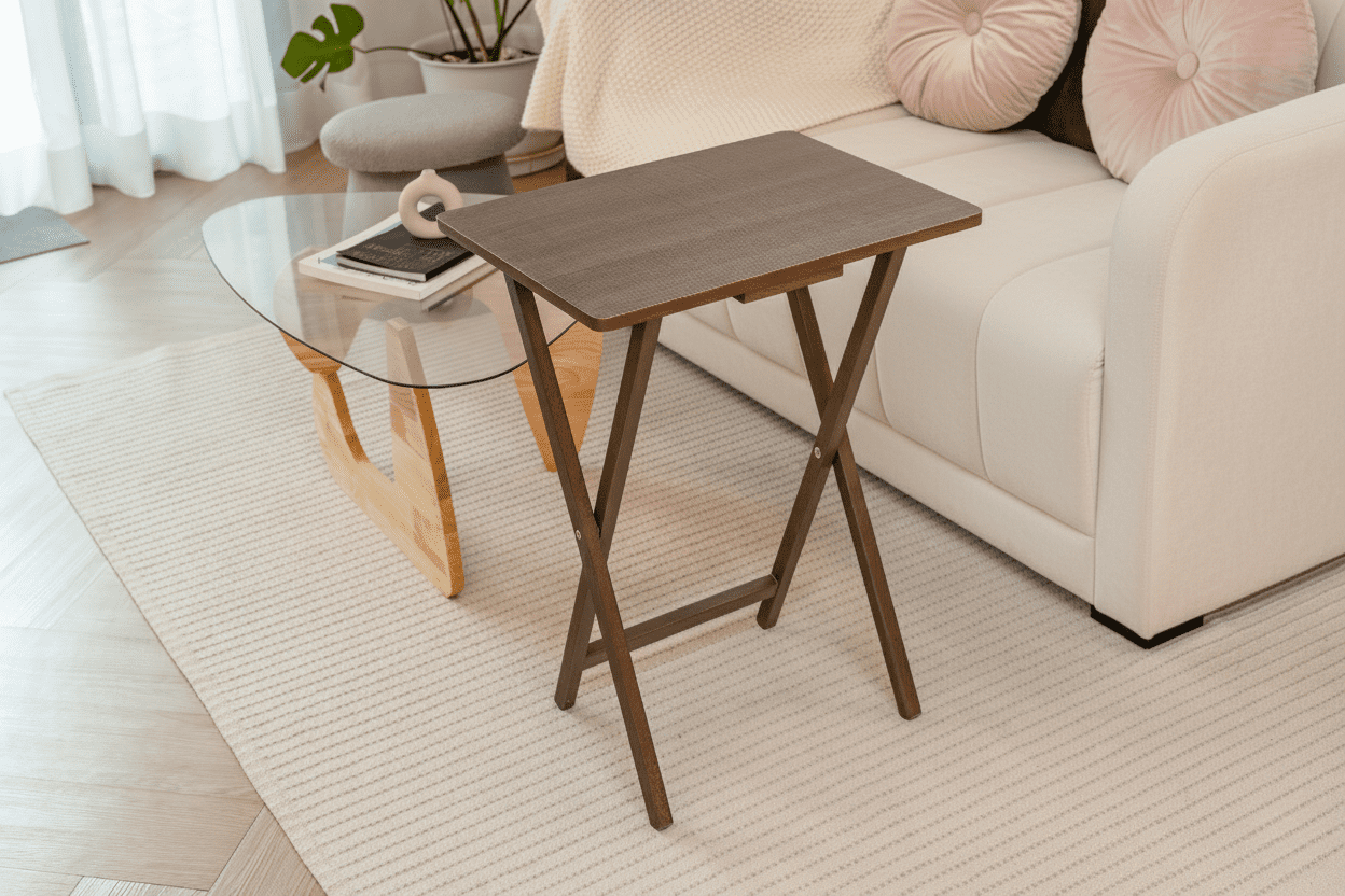 Mainstays 5-Piece XL Rubberwood and MDF Folding TV Tray Set with Storage Rack, Rustic Espresso