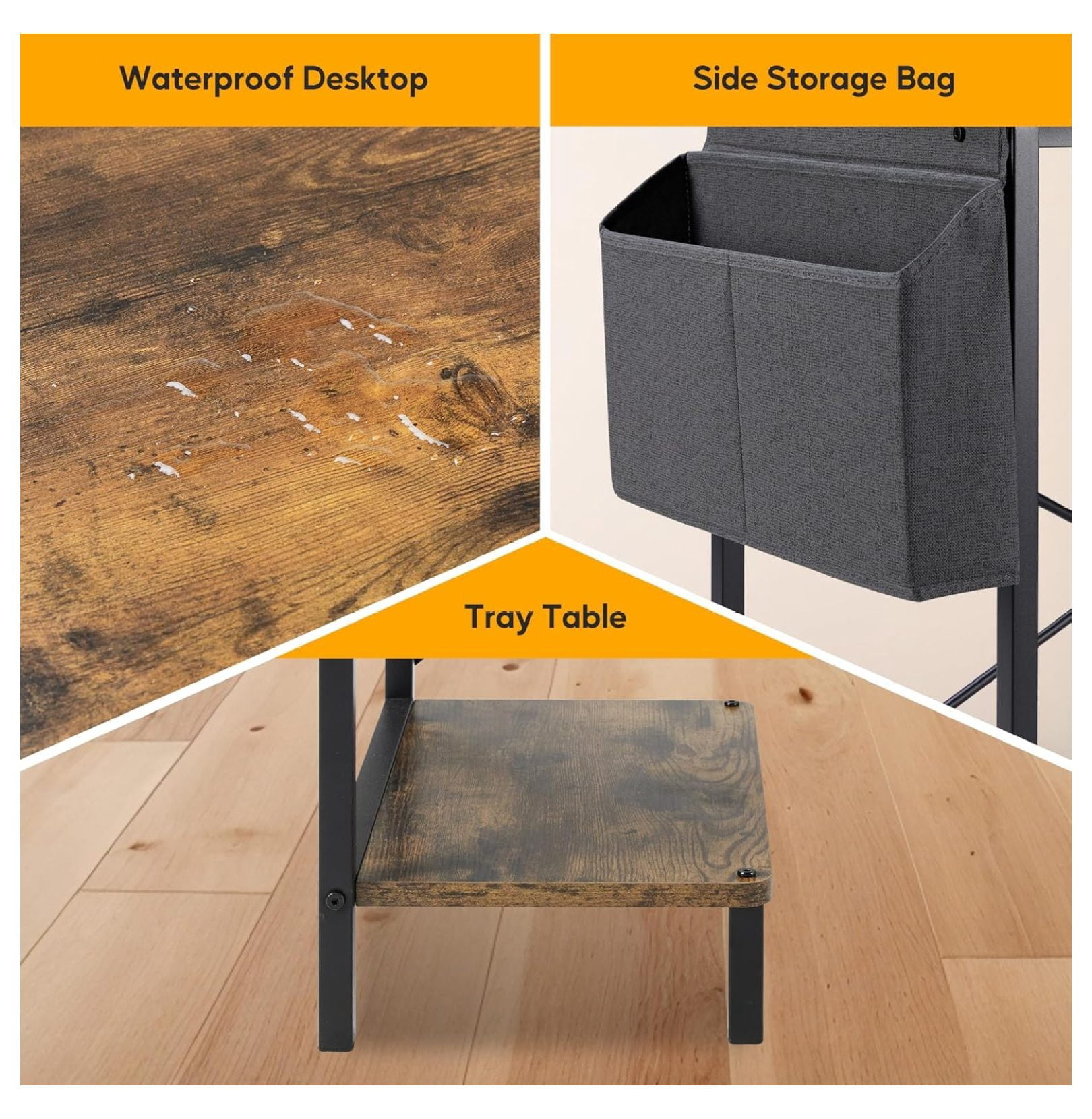 50 Inches L Shaped Home Office Computer Desk Reversible Corner Table PC with Wood Metal Frame CPU Stand Side Bag for Gaming, Working and Studying, Rustic