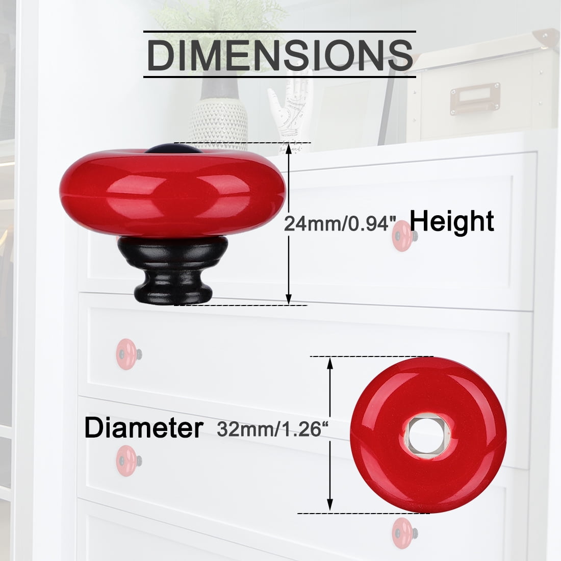 Ceramic Knobs Pull Handle Furniture Wardrobe Cabinet Dresser Door Knob Accessories 32mm Dia Red 8pcs