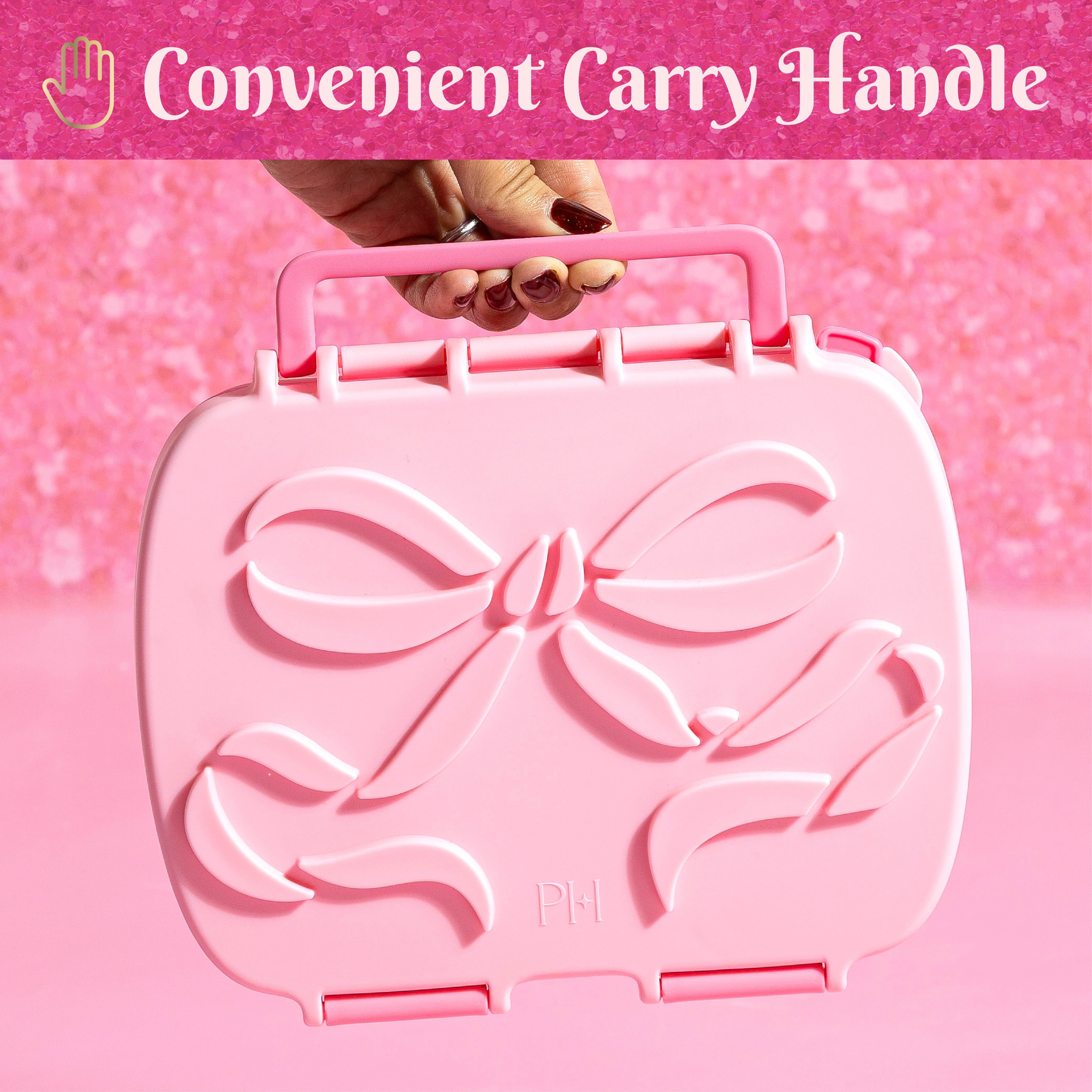 Paris Hilton Bento-Style Lunch Box, 4 Compartments, Built-In Phone Stand, Removable Tray, Bow Design Lid, Pink