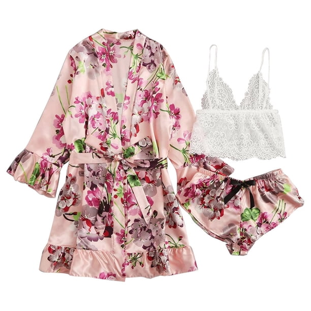 (Tamaño XXL) Pijama de mujer de seda de imitación Camisón Ropa interior Vestido Ropa interior Pijama sexy