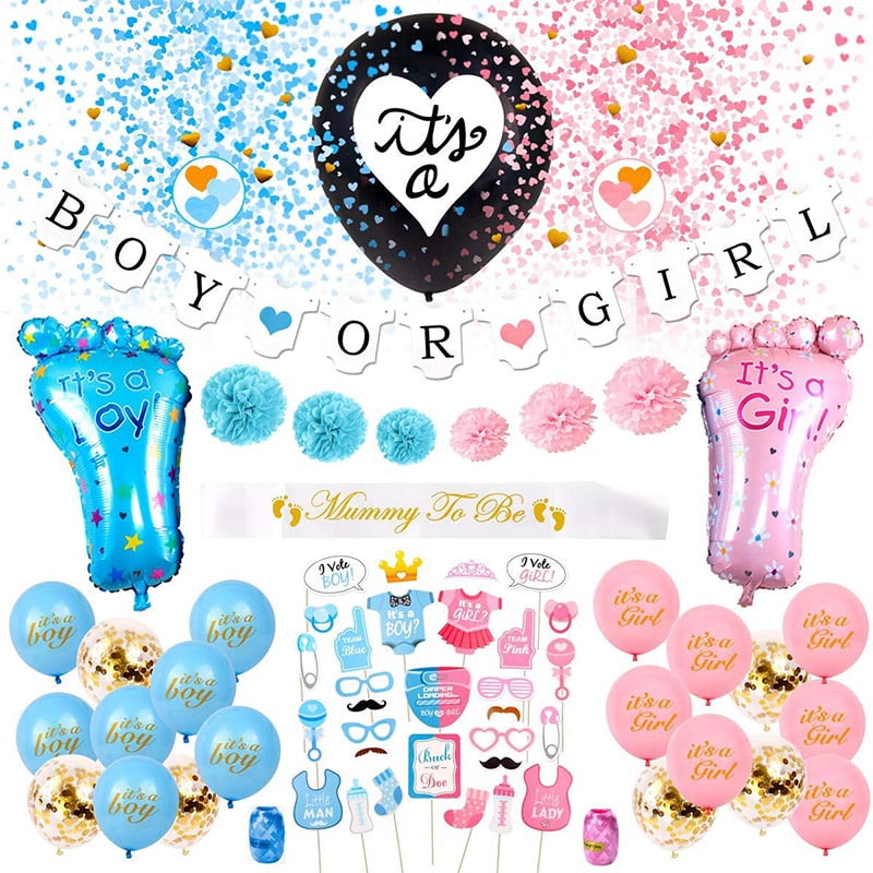 Baby Gender Reveal Party Supplies Set Foil Latex Confetti Balloons Baby Shower Decor