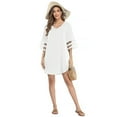 thumbnail image 4 of Minnieouse Vestido informal para mujer, traje de baño, manga acampanada, corte en A, escote en V profundo, ropa de playa, de Color sólido Vestidos Blanco SG, 4 of 6