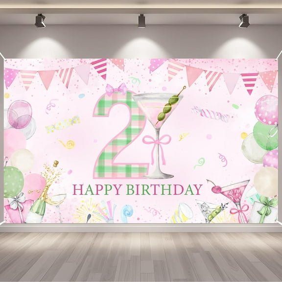 7x5FT Happy 21st Birthday Backdrop Decorations Pink Martini Theme Happy Birthday Backdrop Banner a Tiny Bit Sign Poster Party Photo Props for Her Woman