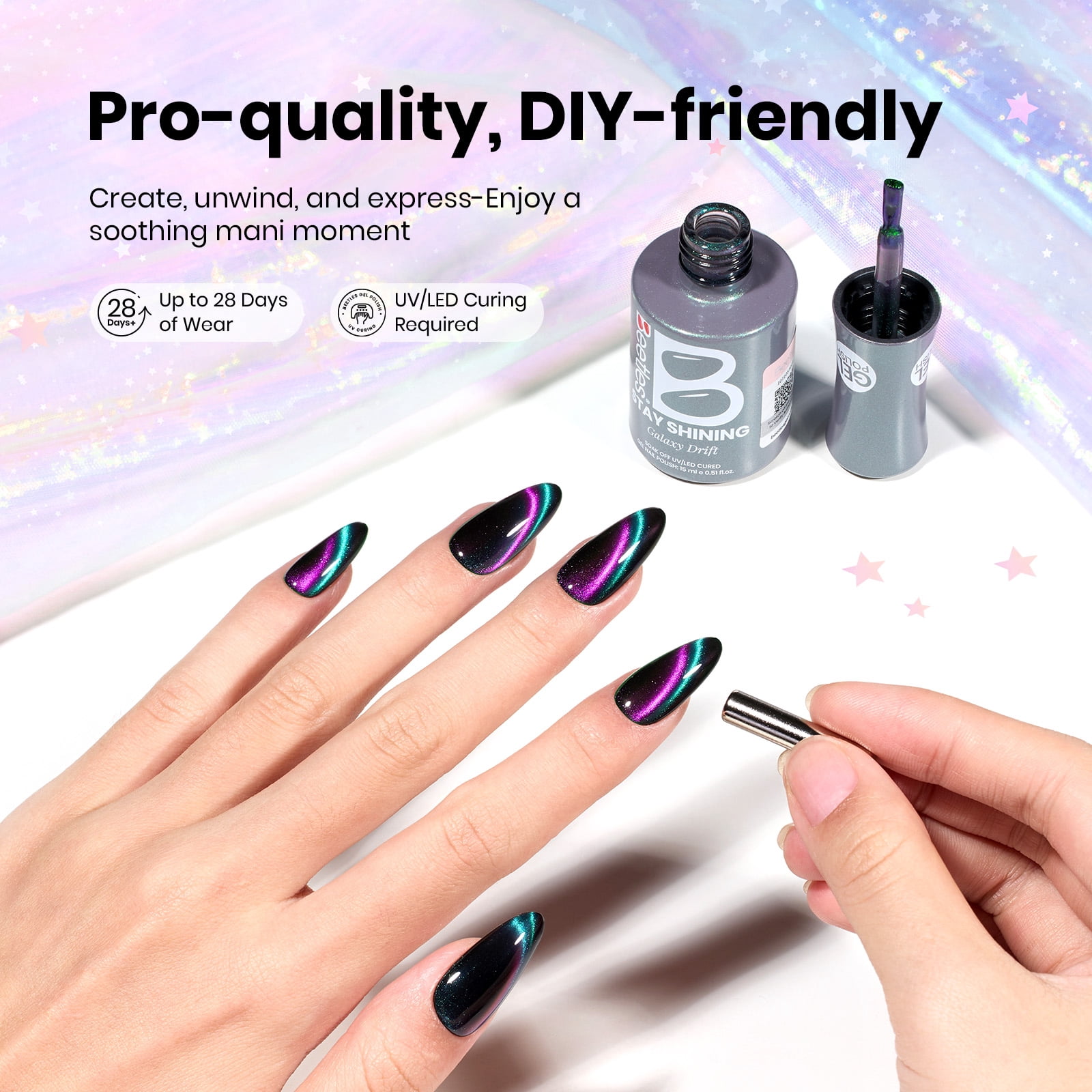 Beetles Stay Shining Gel Nail Polish, Cat Eye, Galaxy Drift, 0.51 fl oz