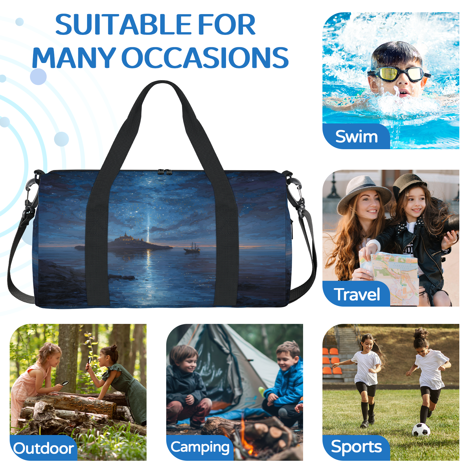 Herdesigns Ocean Beach Gym Bag for Women, Duffle Bag for Travel Sport, Nautical Sailboat Lightweight Waterproof Carry on Weekender Dance Yoga Workout Bags