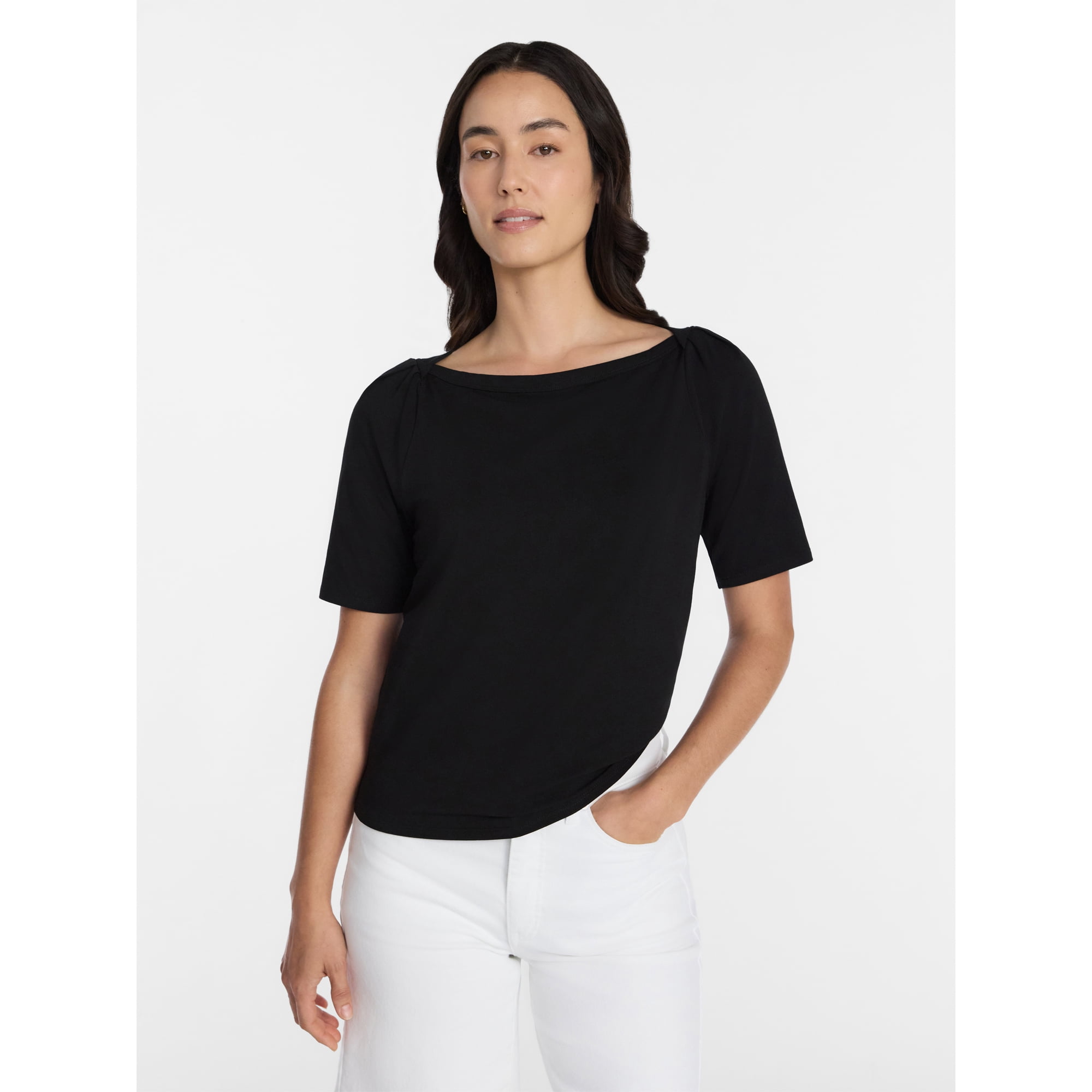 Time and Tru Women's Short-Sleeve Envelope Tee, Boat Neck, Sizes XS-XXXL