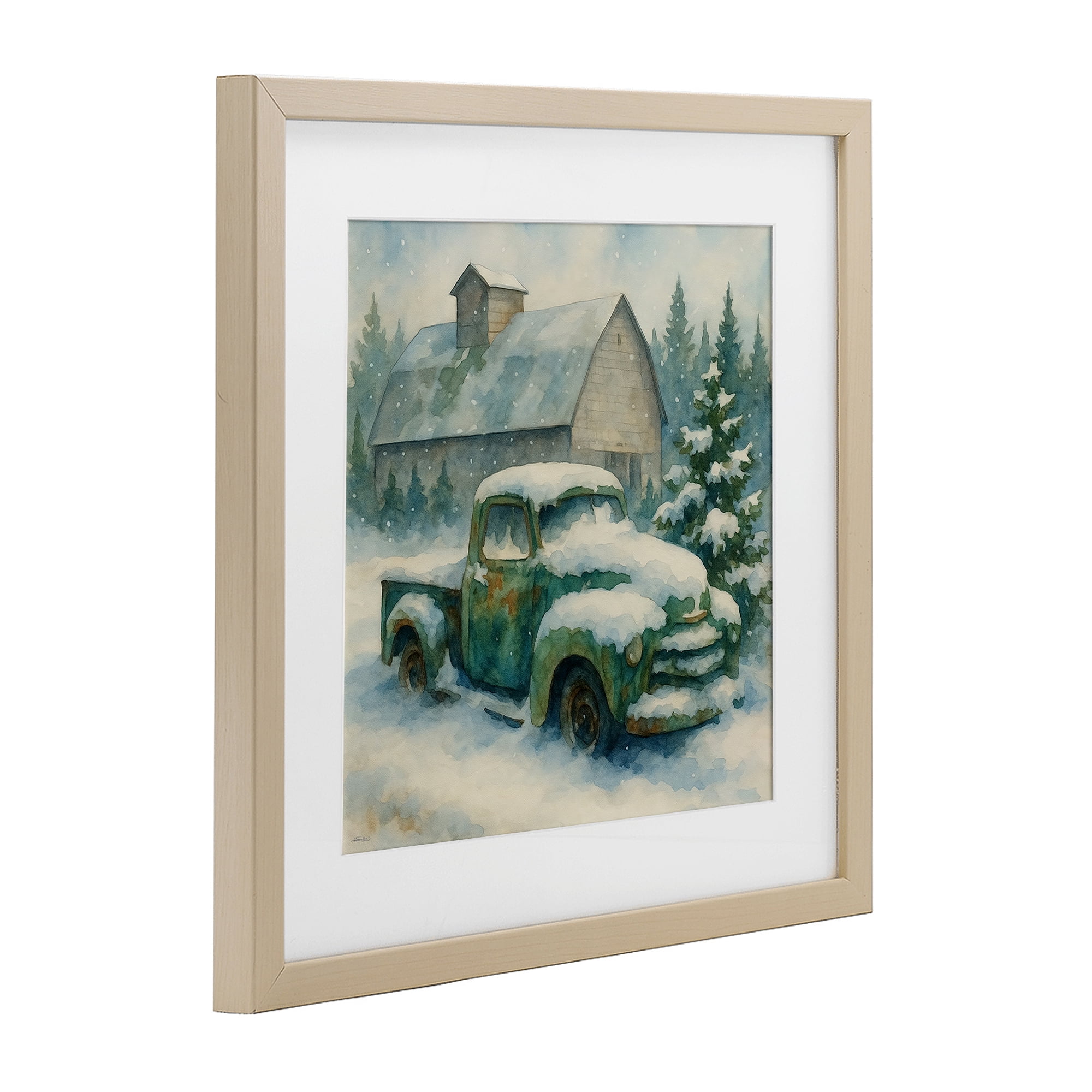 Stupell Industries Nostalgic Winter Farm Truck Birch Framed Print Under Glass, design by Antony Smith