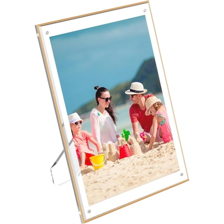 8.5x11 Picture Frame with Gold Edge, Clear Desktop Acrylic Certification Frame, Plastic Acrylic Frame for 8.5x11 Paper Holder
