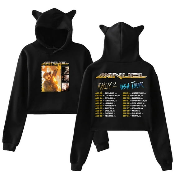 Anuel AA Real Hasta la Muerte 2 Tour Hoodie Cat Ears Crop Top Long Sleeve Streerwear Women's Clothes