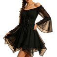 thumbnail image 2 of Lmueinov Womens Halloween Dresses Lightweight Off Shoulder Lace Up Corset Waist Flare Long Sleeve Dress for Womens Trendy Asymmetrical Hem Short Dress, 2 of 4