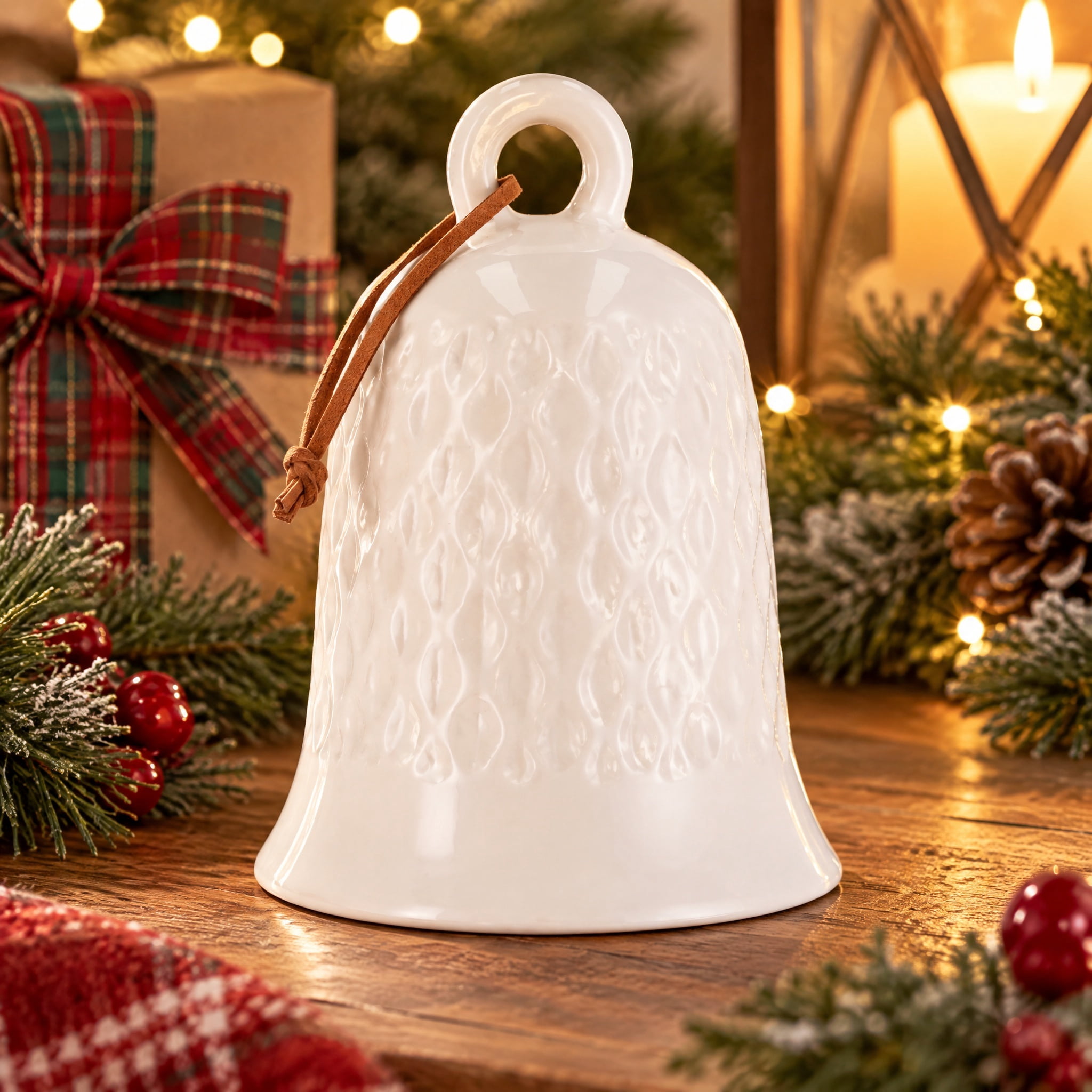 Ceramic Bell Christmas Decoration, White, 5.3", by Holiday Time
