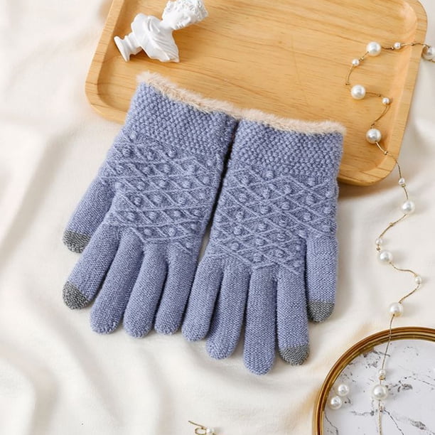 Guantes de invierno para mujer, de color liso, cálidos, con pantalla táctil, de punto, medianos y largos, de acrílico