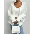 thumbnail image 5 of Women'S Elegant Cardigan Sweater Solid Color V-Neck Fashion Beaded Knitted Top Coat Sweater White M, 5 of 9