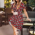 thumbnail image 3 of Fotbe Red Floral Vestido Largo de Moda para Mujer, Vestido Tipo Camiseta con Manga Corta y Estilo Casual a Rayas y Bloques de Color, 3 of 6