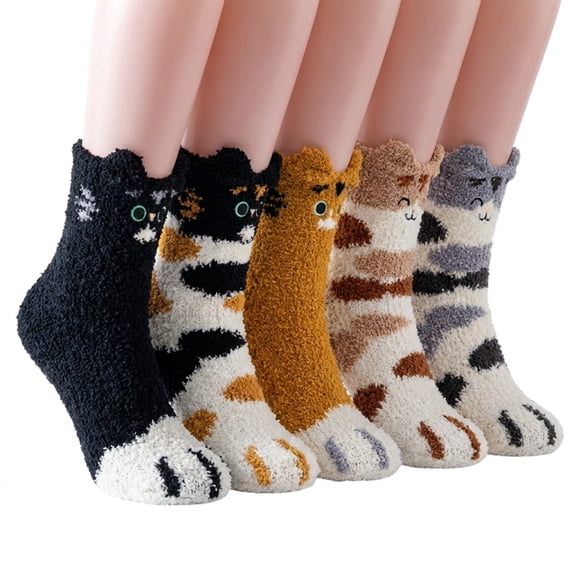 5 Pairs Women's Fuzzy Animal Socks, Soft Fluffy Warm Slipper Socks, Cute Cozy Sleeping Socks, Ideal Christmas Gifts for Girls