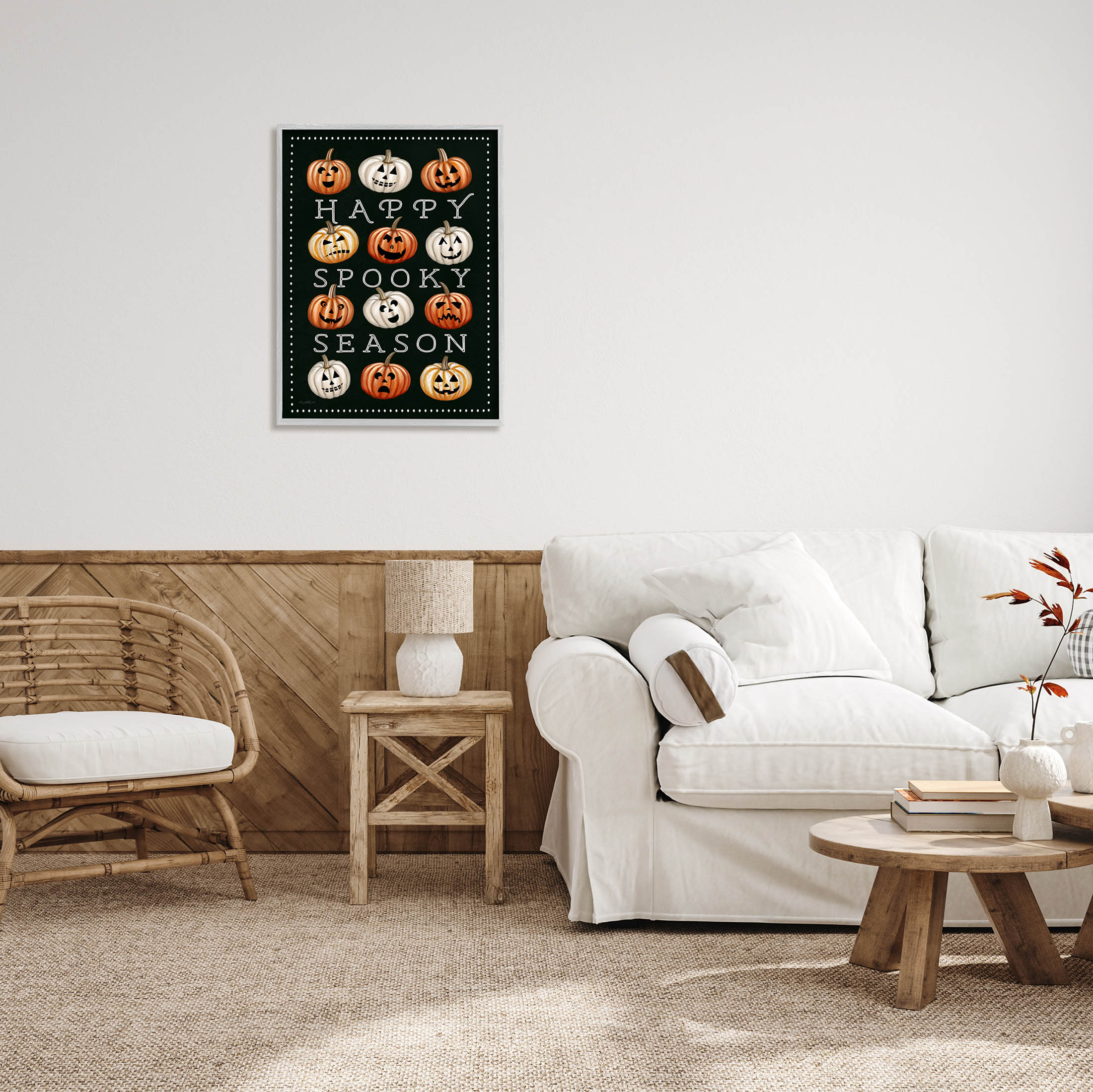 Stupell Industries Happy Spooky Season Pumpkins Graphic Art Gray Framed Art Print Wall Art, Design by Elizabeth Tyndall