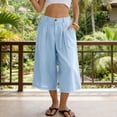 thumbnail image 2 of Women's Capri Palazzo Pants High Waist Wide Leg Summer Beach Pant Trendy Chino Capris Trouser with Pockets, L, 2 of 8