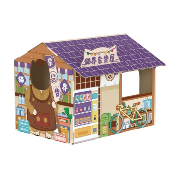 Casa de cartón para gatos, segura, saludable, resistente al desgaste, portátil, con hierba gatera, ideal para supermercados.