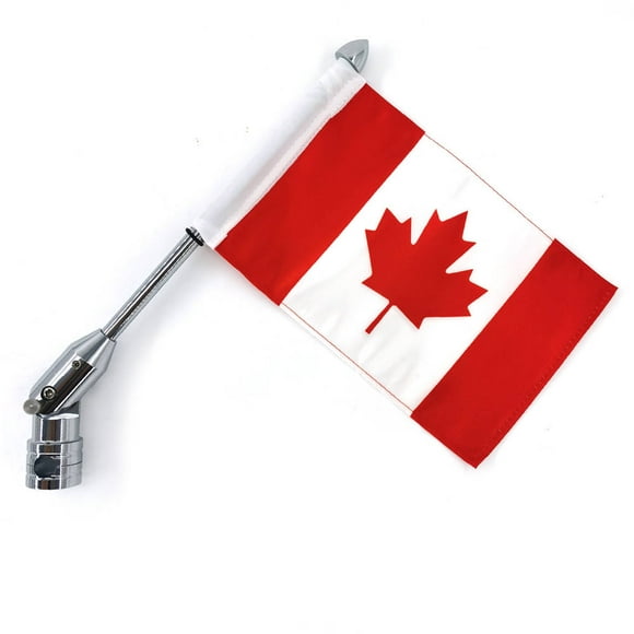 ALLTIMES Motocycle Flag Pole Mount for Yamaha for Harley for Honda, 6" x 9" Polyester Canadian Flag Foldable Chrome-Plated 13" Flag Pole