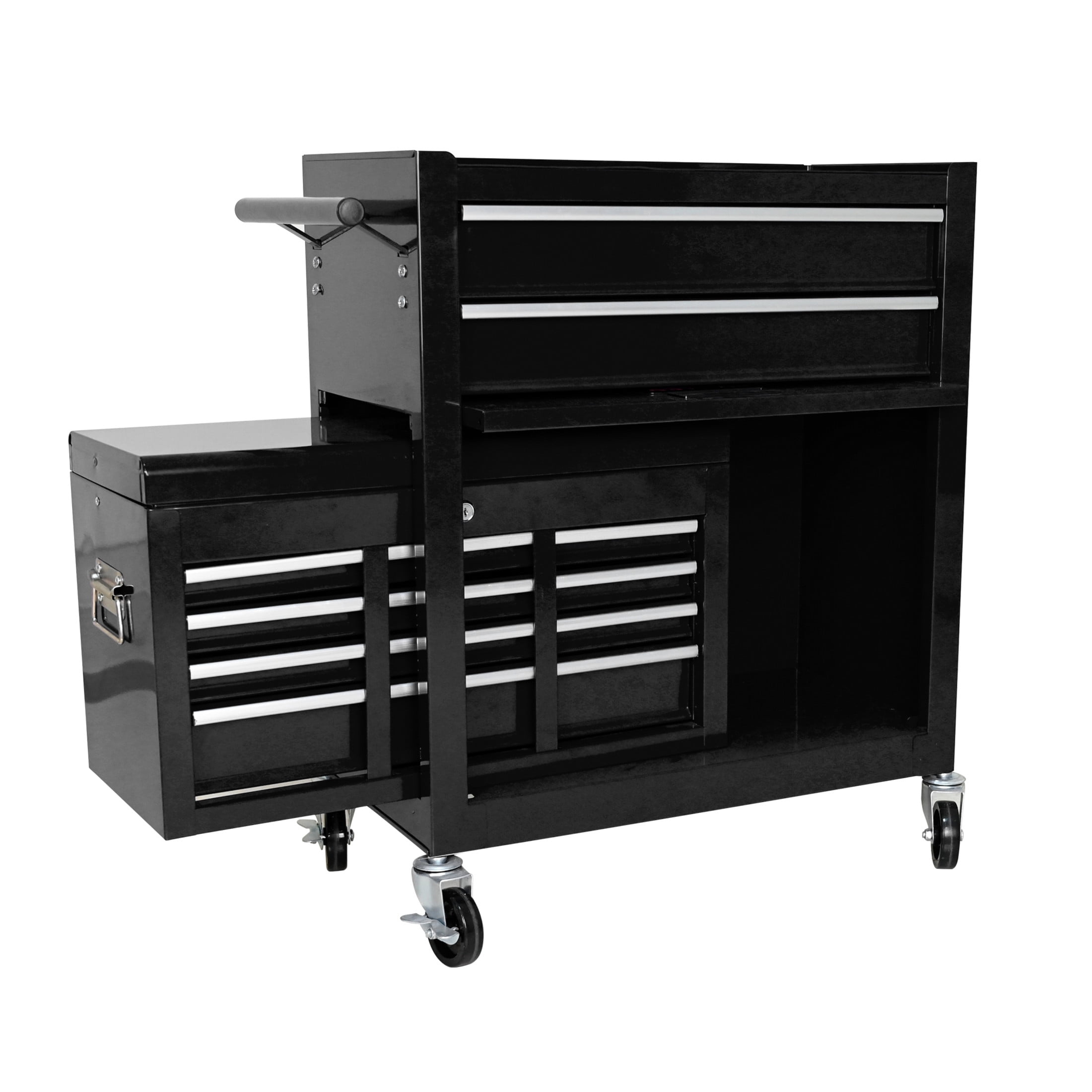 Noble House Heavy-Duty Rolling Tool Chest, 8-Drawer Steel Storage Box Organizer with Detachable Box, Black