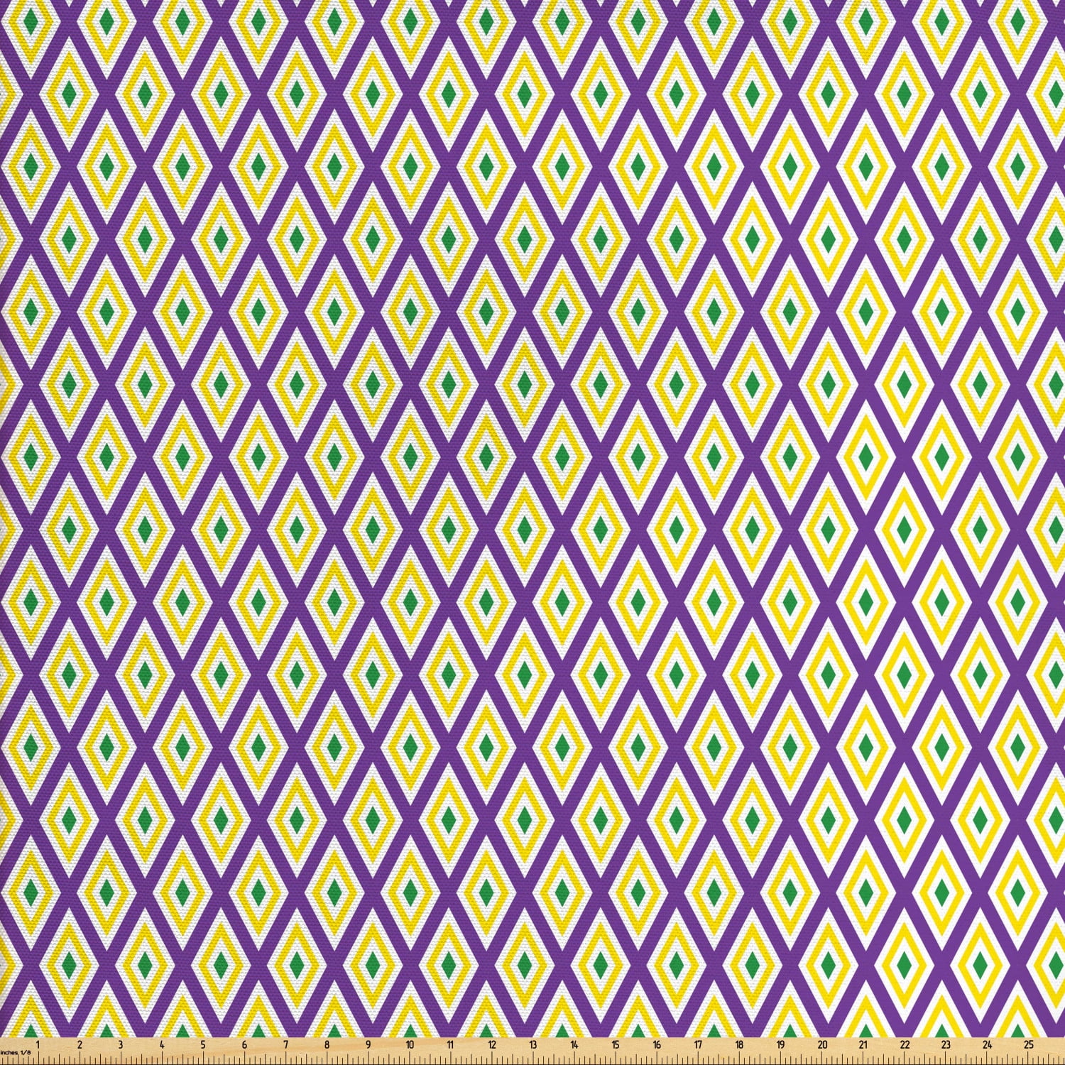 Mardi Gras Fabric by The Yard, Classical Diamond Line Rhombus Pattern