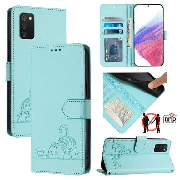 Flip case for GANGXUN Samsung Galaxy A03s Wallet Case with Kickstand, Card Slots, RFID Block, Cat Design