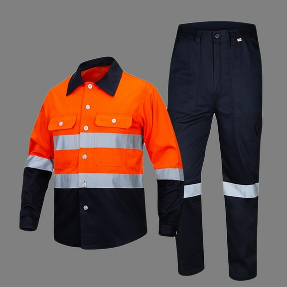 Txeol Men's 2 Pieces Outfits Safety Work Uniform Reflective High Visibility Jackets and Labor Pants Outdoor Button Down Workwear Set with Pockets Orange,XXXL