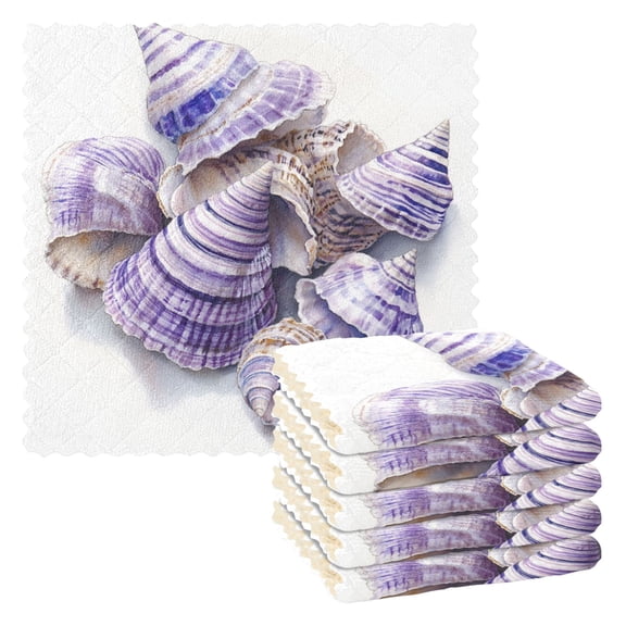 Stripe Shells Purple Kitchen Towels 6 Pcs Dish Towels Absorbent Soft Quick Dry Towel Dish Rags for Washing Dishes