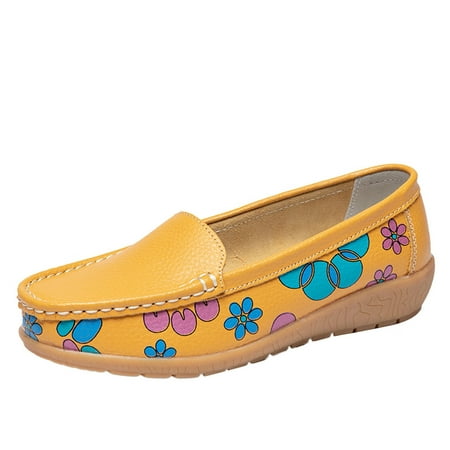 

Print Slope heel Single shoes for Women with Flower Ladies Casual Shoes Wedge Heel Flowers Print Comfort Solid color Single Shoes Loafers Casual Shoes Yellow