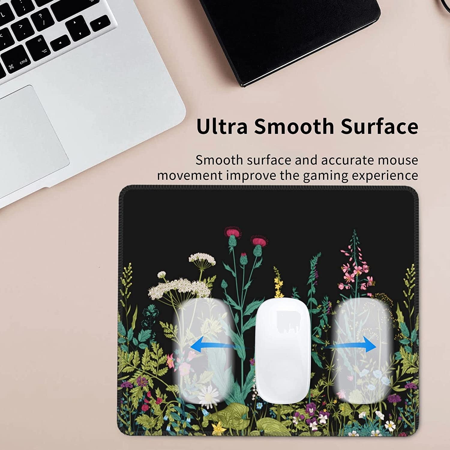 Garden Flowers Mouse Pad,Small Mouse Pad with Stitched Edge for Gaming, Mouse Mat Square Waterproof Mouse Pad Non Slip Rubber Base Landscape Mousepads for Office Laptop, 10"X8" Inch