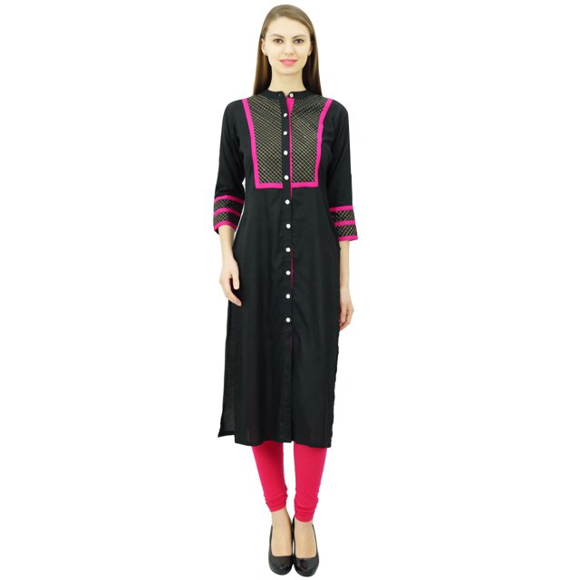 Phagun Womens Rayon Straight Tunic Kurta Open Front Kurti Mandarin Collar Indian Top