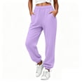 thumbnail image 2 of Women's Jogger Pants, Elastic Waist Solid Casual Pants with Side Pockets, Running Fitness Workout Wear, Womens Joggers | VerBelle,Purple L, 2 of 8