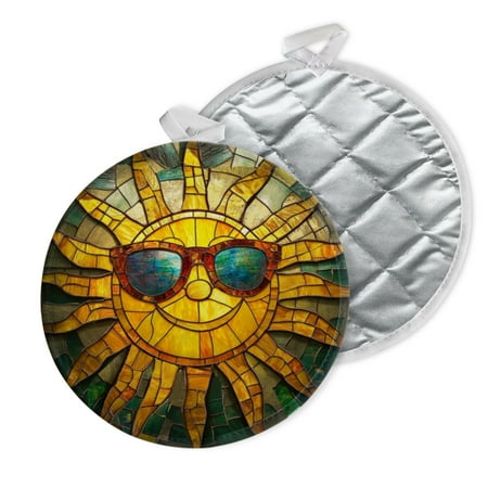 

2 PCS Pot Holders for Kitchen Potholders Sets with Hook for Oven Cooking Baking Happy Sun Wearing Sunglasses
