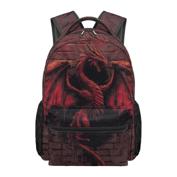 FUIALDOLG Dark Red Fire Dragon Kids School Backpack for Girls Lightweight Bookbag Elementary School Daypack Teens Backpack with Adjustable Shoulder for Travel