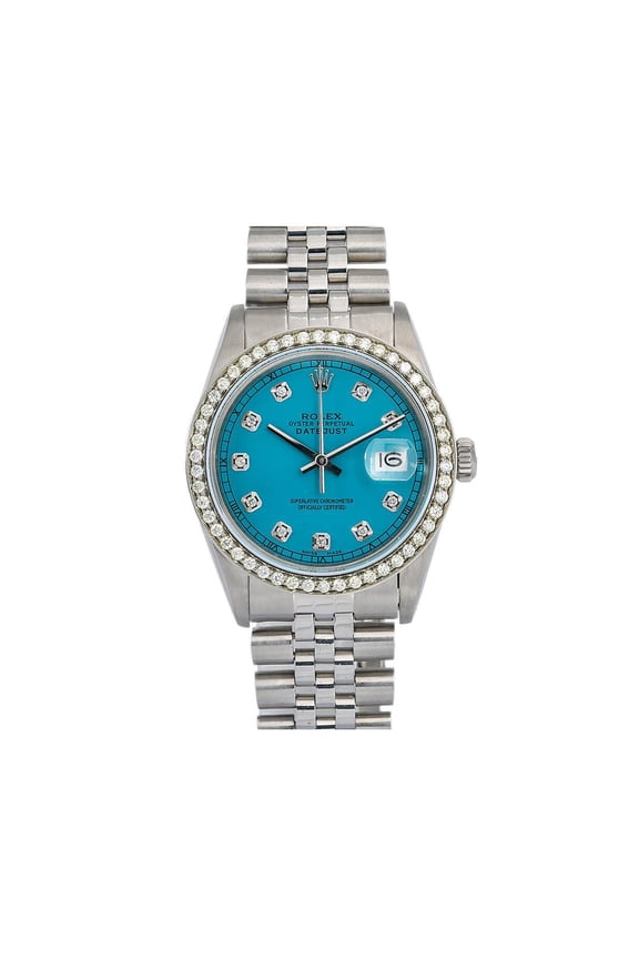 Pre-Owned Rolex Datejust Diamond Watch, 16014 36mm, Blue Custom Diamond Dial With Stainless Steel Ju