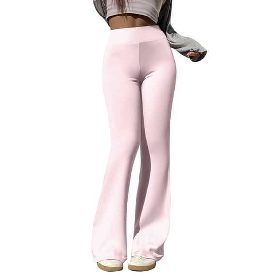 UJNDER Women's Casual Style Low Waisted Flared Yoga Pants Fashionable and Solid Color Pink L